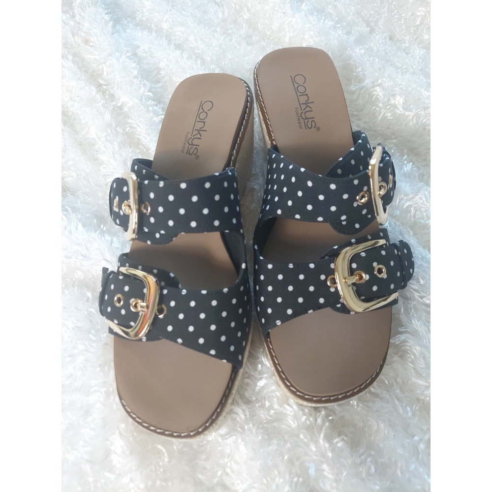 Corkys Footwear Women's Manifest Wedge Black White Polk Dots Size 9
